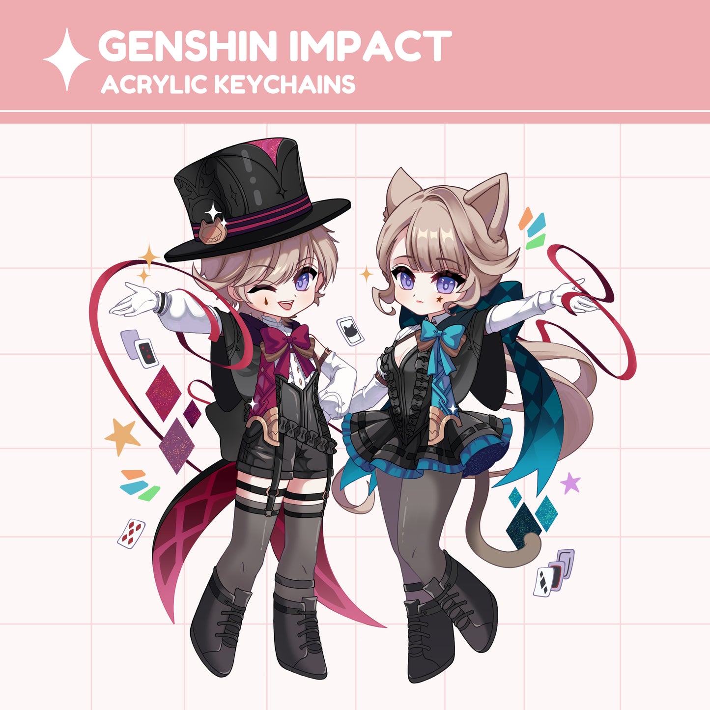 [IN STOCK] Genshin Impact Lyney and Lynette keychain/standee